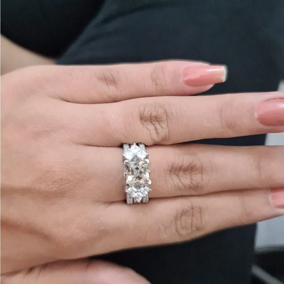 14K White Gold Guard Bridal Set 2 Ct whiskey Quartz Princess Cut Ring Set Sz 8 - Picture 4 of 12